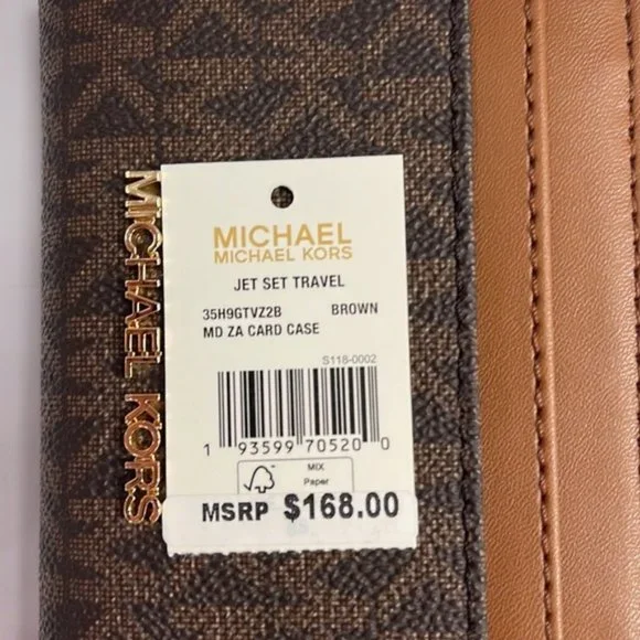 Michael Kors Jet Set Travel Medium Zip Around Card Case Brown - Picture 3 of 16